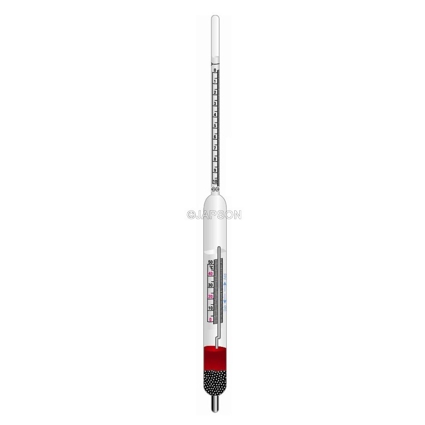 Hydrometer, Brix (°Bx), with built-in Thermometers (Thermohydrometer)