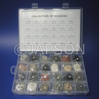 Rock Samples, 24 pcs/set, (Minerals of 3 rock types)